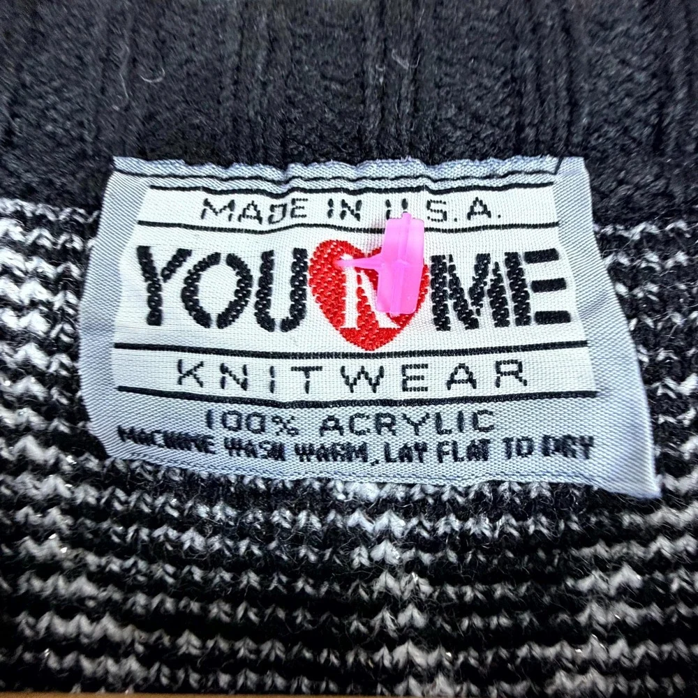 Vintage You & Me Knitwear Sweater Womens Medium Black White Zebra Horses 80s 90s